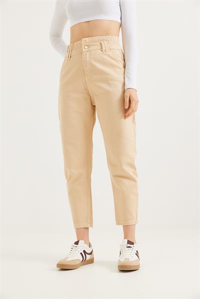 Yüksek Bel Bol Kesim Pantolon Bej