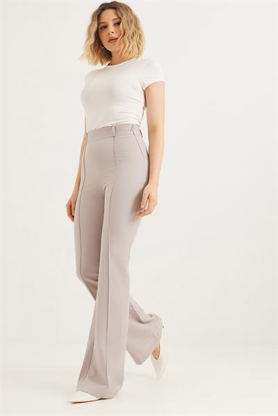 Yüksel Bel Çımalı  İspanyol Paça Pantolon Gri