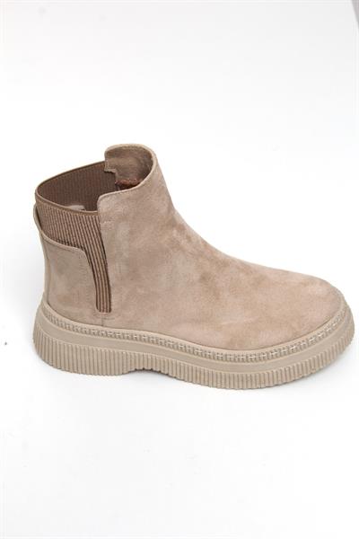 Bilek Lastikli Süet Kadın Bot Bej