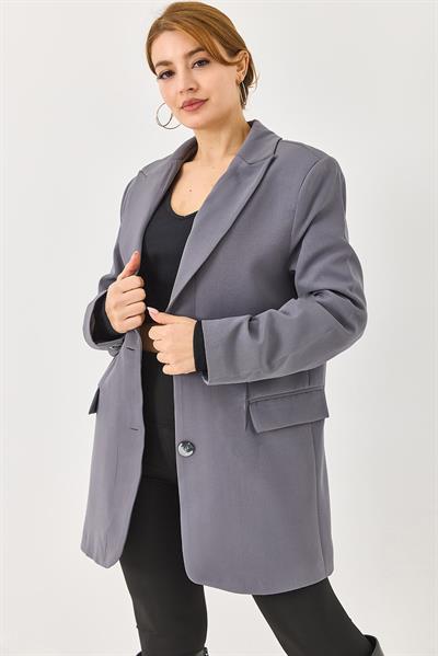 Kadın Oversize Kumaş Blazer Ceket Füme