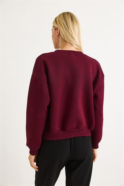 Limon Nakışlı Üç İplik Swetshirt Bordo
