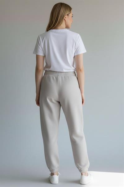 Kadın Beli Ve Paçası Lastikli Eşofman Altı Krem 