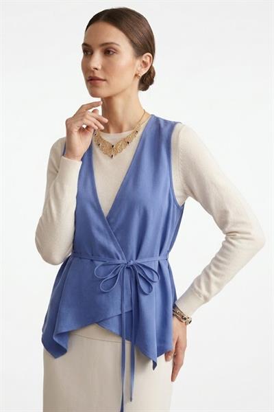 Kadın Çapraz Bağlamalı Kolsuz Yelek Mavi