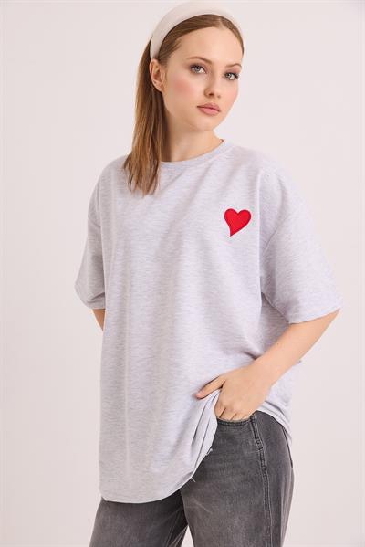 Bisiklet Yaka  Kısa Kol Basic Tshirt Açık Gri