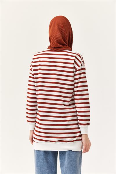 Çizgili Oversize Tunik Kahverengi