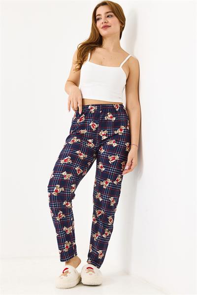 Ekose Desen Beli Lastikli Pijama Altı Lacivert