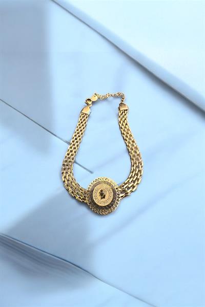 Tuğralı çelik kaplama zincir bileklik Gold