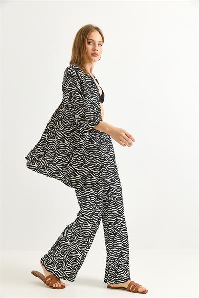 Dokuma Zebra Desen İkili Takım Siyah