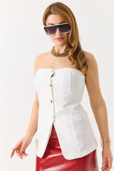 Kadın  Straplez Korse Bluz Beyaz