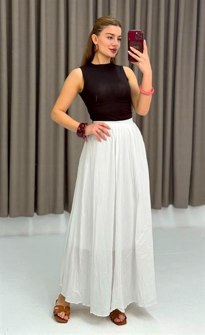 Kadın  Kırışıık Model  Astarlı  Etek Beyaz