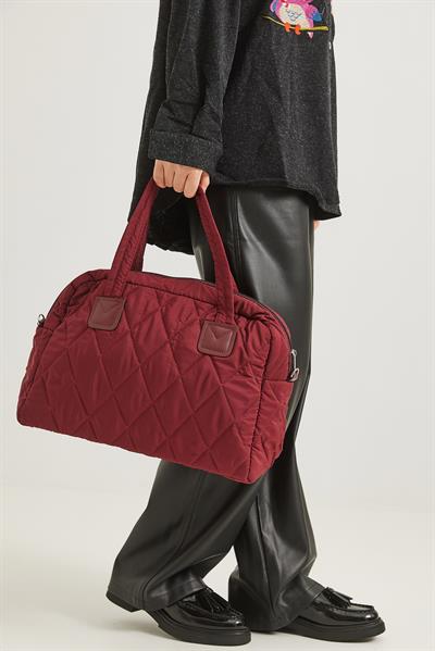 Kapitone Kumaş Cüzdanlı  El Ve Omuz Çantası Bordo