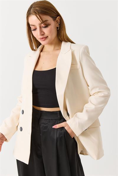 Kadın Kruvaze Yaka Blazer Ceket Krem