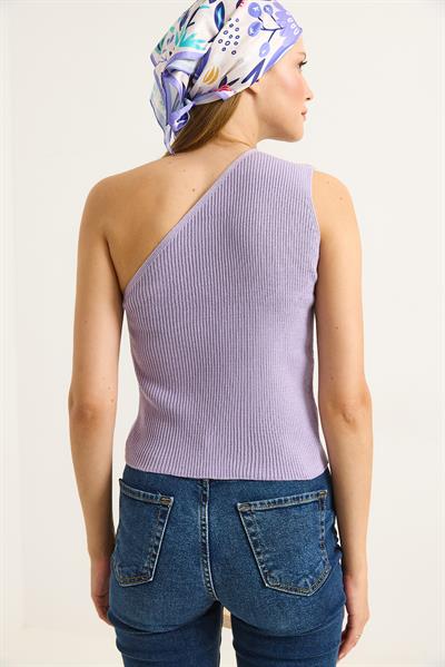 Tek Omuz Fitilli Kaşkorse Kadın Bluz Lila