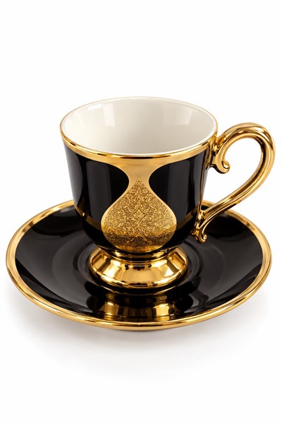 6lı Gold Damla Desenli Fincan Takımı Siyah