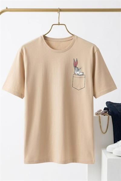 Kadın Yanları Yırtmaçlı Oversize  Basic Tshirt Krem