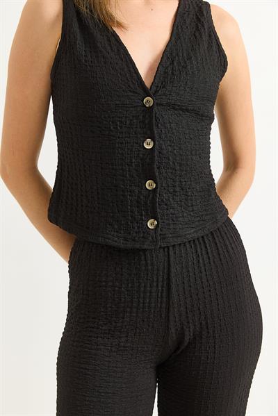 Crop Yelek Pantolon İkili Takım Siyah
