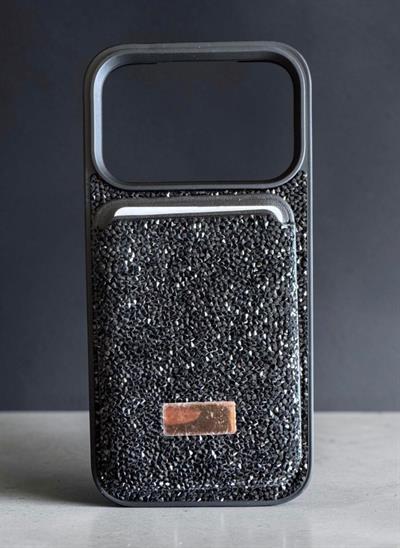 İphone 17 Pro Max Uyumlu Parlak ve Taşlı Kart Bölümlü Kılıf Siyah