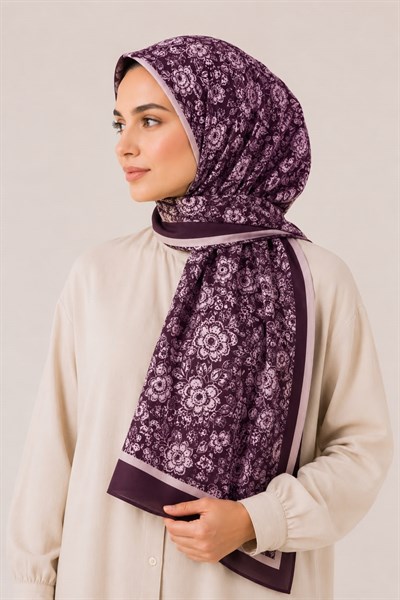 Kadın Çiçek Desenli 180X70 Ölçülü Şal Bordo