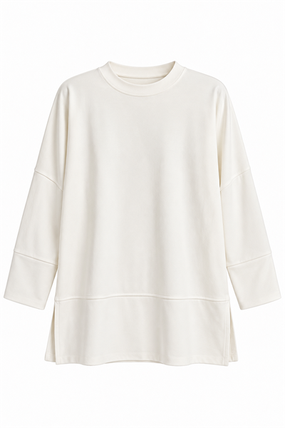 Kadın Oversize Manşet Detaylı Tunik Beyaz