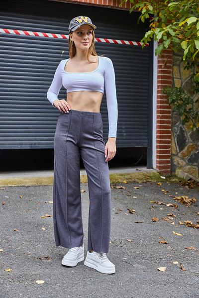 Yüksel Bel Dikiş Detaylı Spor ve Şık Likralı Örme Pantalon GRi