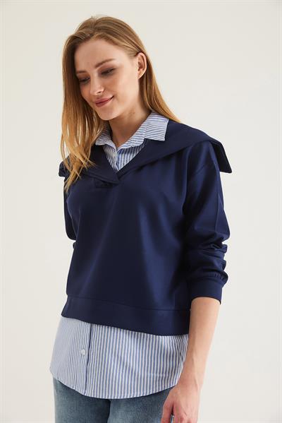 Modal Kumaş Gömlek Garnili Tunik Lacivert