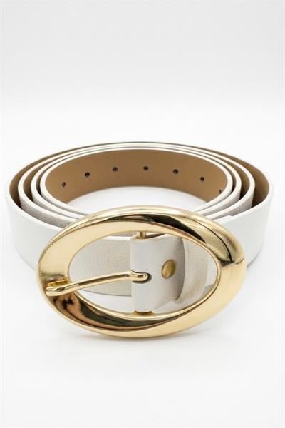 Gold Renk Oval Tokalı Kadın Kemer Beyaz