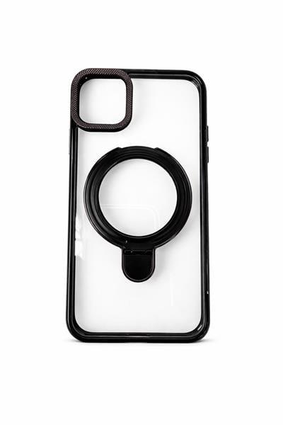 İphone 14 Pro Max Uyumlu Magsafe Dönebilen Halkalı Kılıf Lens Korumalı Siyah