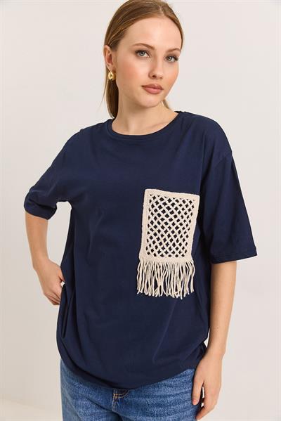 Hasır Cepli Yumuşak Dokulu Fit Tshirt Lacivert