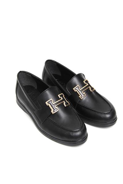 Aksesuarlı Mat Loafer Ayakkabı Siyah