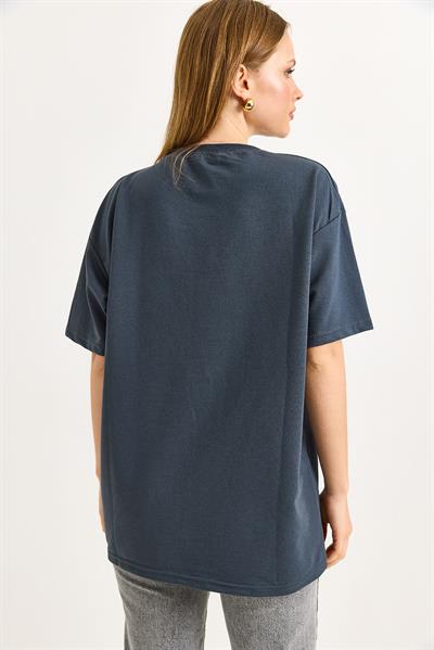 Baskılı Oversize Tshirt Füme