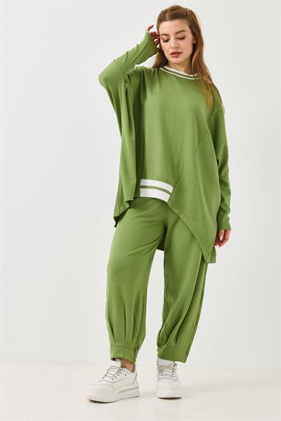 Kadın Beli Lastikli Dökümlü Model Oversize Eşofman Takım Yeşil