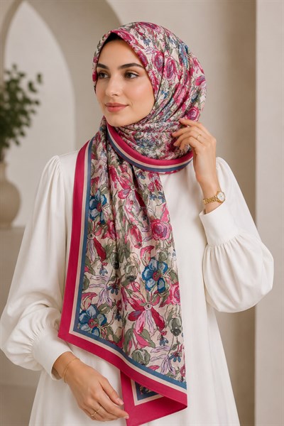 Kadın Soft Çiçekli 180X75 Ölçülü Şal Pembe