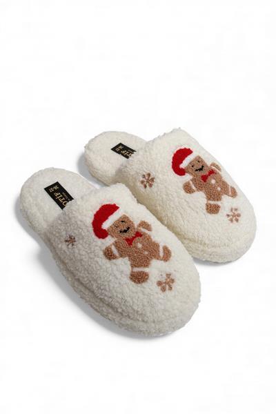 Kadın Yılbaşı Figürü Peluş Ekru Ev Terliği