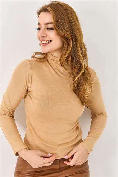 Boğazlı Kaşmir Transparan Uzun Kollu Bluz Vizon