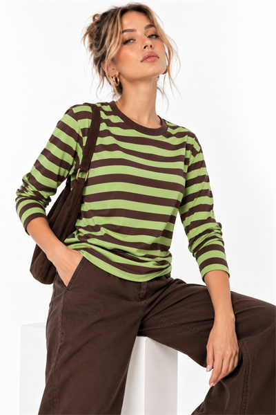 Kadın Çizgi Desenli Sweatshirt Yeşil