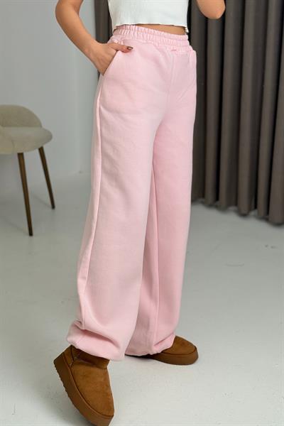 Büyük Beden Kadın Paçası Ayarlanabilir Lastikli Eşofman Altı Pembe