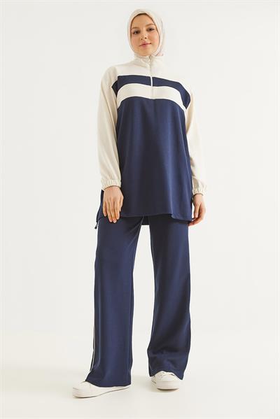 Yaka Fermuarlı Garnili Oysho Kumaş Takım Lacivert