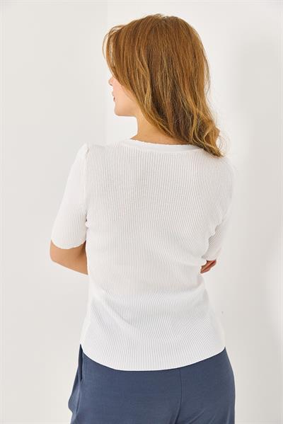 Kadın Nakışlı Kalın Askılı Bluz Beyaz