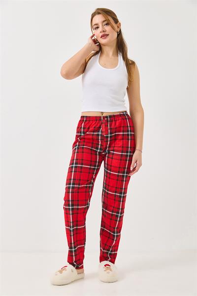 Ekose Desen Beli Lastikli Pijama Altı Kırmızı