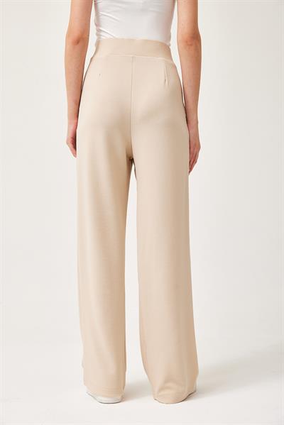 Beli Cırtlı Rahat Palazzo Pantolon Krem