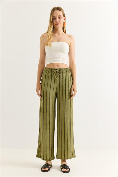 Bürümcük Çizgili Rahat Kesim Pantalon Yeşil