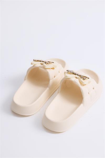 Kalın Tabanlı Bahçe Plaj  Havuz Terliği Krem