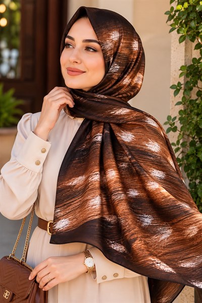 Ceylan Desen Soft 180X70 Ölçülü Şal Kahverengi