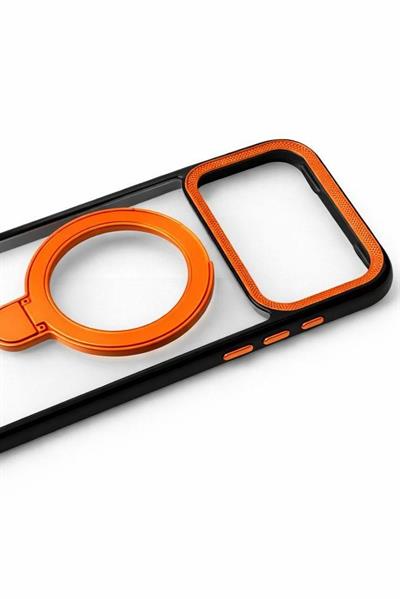 İphone 17 Pro Uyumlu Magsafe Dönebilen Halkalı Kılıf Lens Korumalı Pembe