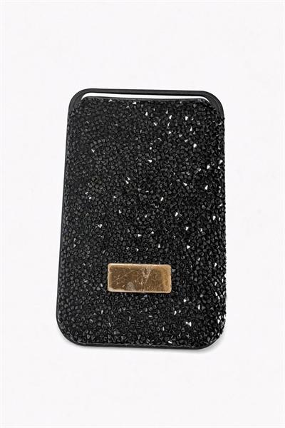 İphone 17 Air Uyumlu Parlak ve Taşlı Kart Bölümlü Kılıf Siyah