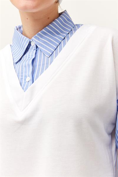 Gömlek Garnili Manşetli Mavi