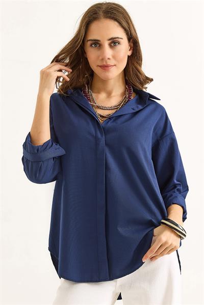 Oversize Basic Gömlek Lacivert