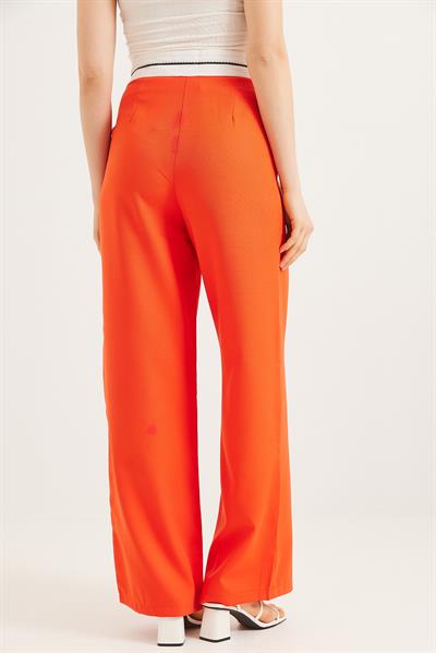 Beli Şeritli Bol Paça Pantolon Turuncu