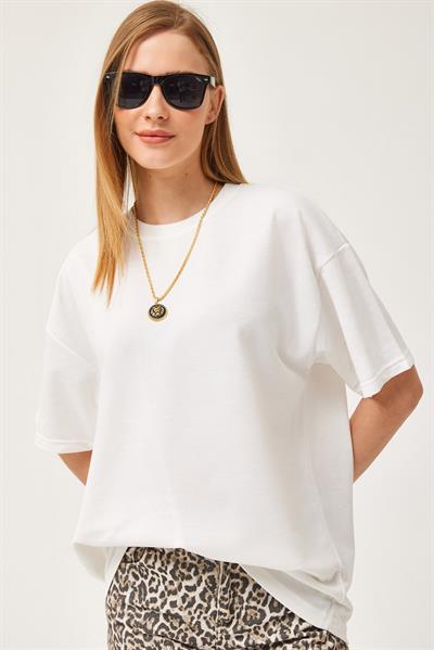 Basic Bisiklet Yaka Tshirt Beyaz