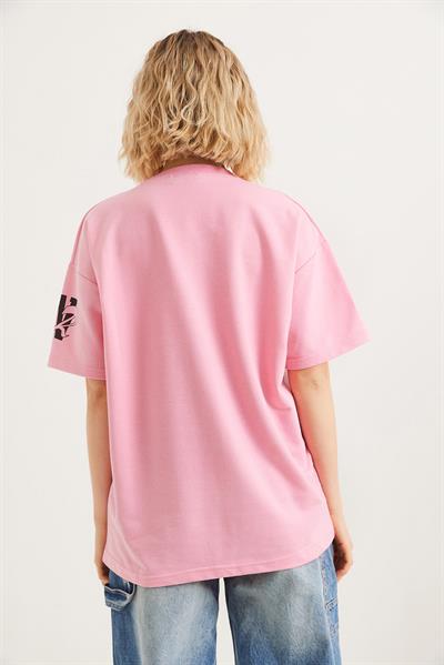 Bisiklet Yaka Baskılı Tshirt Pembe